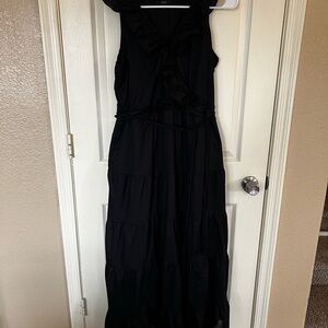 J. Crew The Nina Black Ruffled Maxi Dress